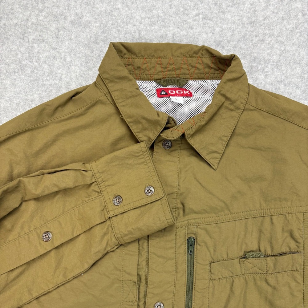 OCK Dynafunc Button Up Shirt Mens‎ L Brown Long Sleeve Nylon Hiking Fishing